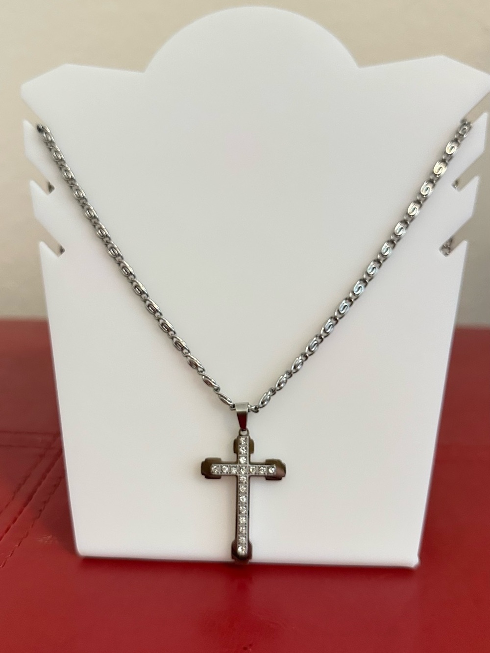 Target Silver Tone Cross Necklace with Clear Stones - Silver